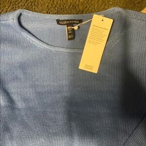 Eileen Fisher Blue Crewneck Sweater with Ribbed Knit